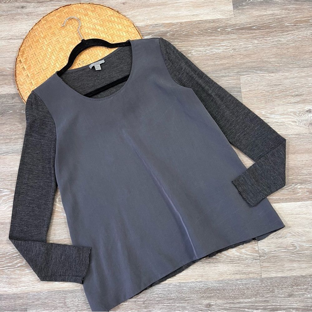 COS gray mixed media blouse wool
